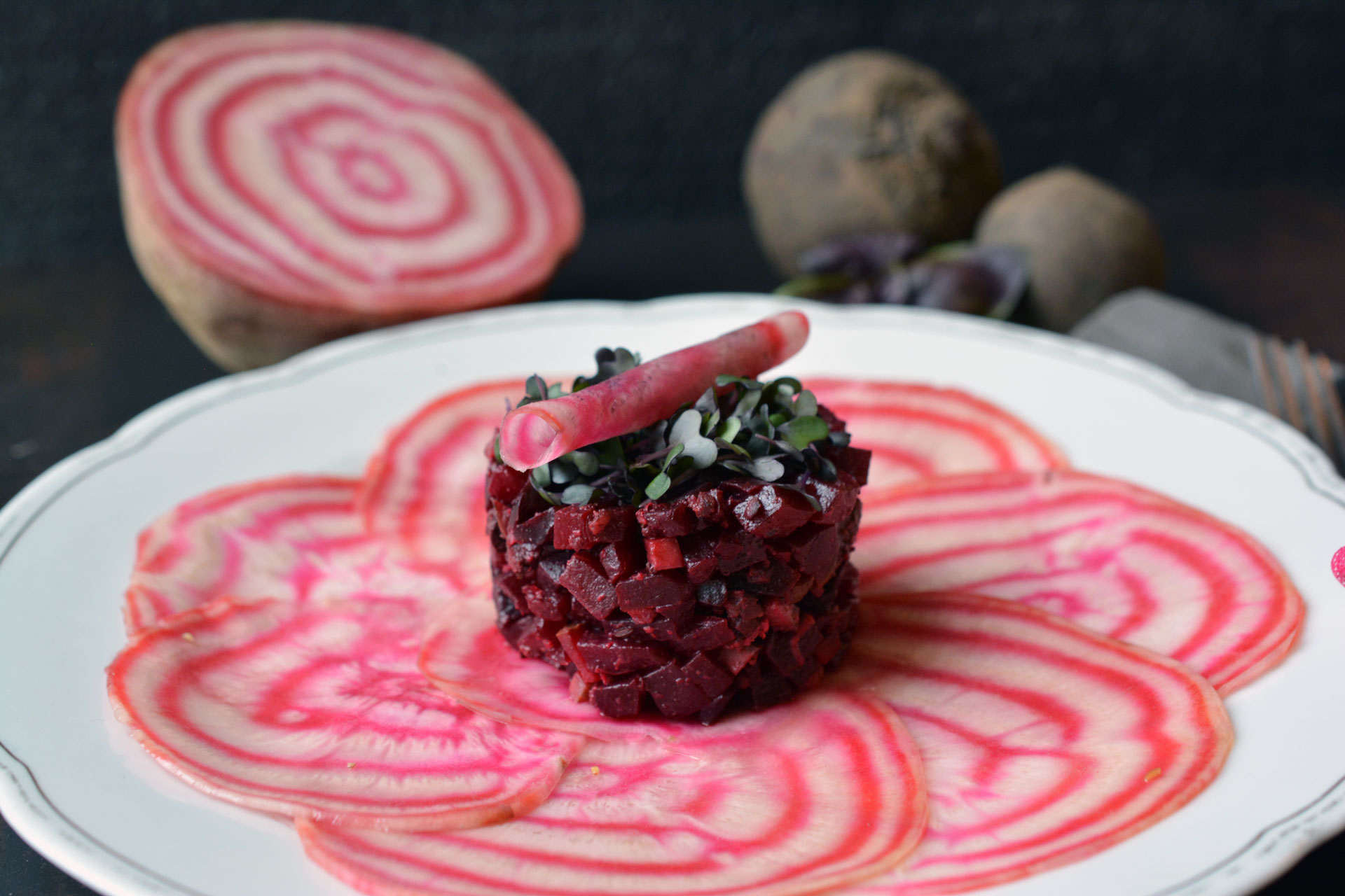 Chioggia Rüben Carpaccio | Mit Rote-Rüben-Tatar | Topf | und | Deckel